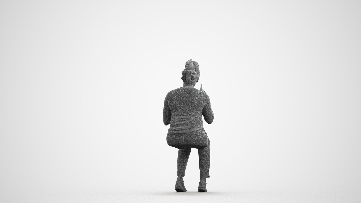 photogrammetry 3D woman casual sitting, realistic human model archviz FBX, wireframe front view