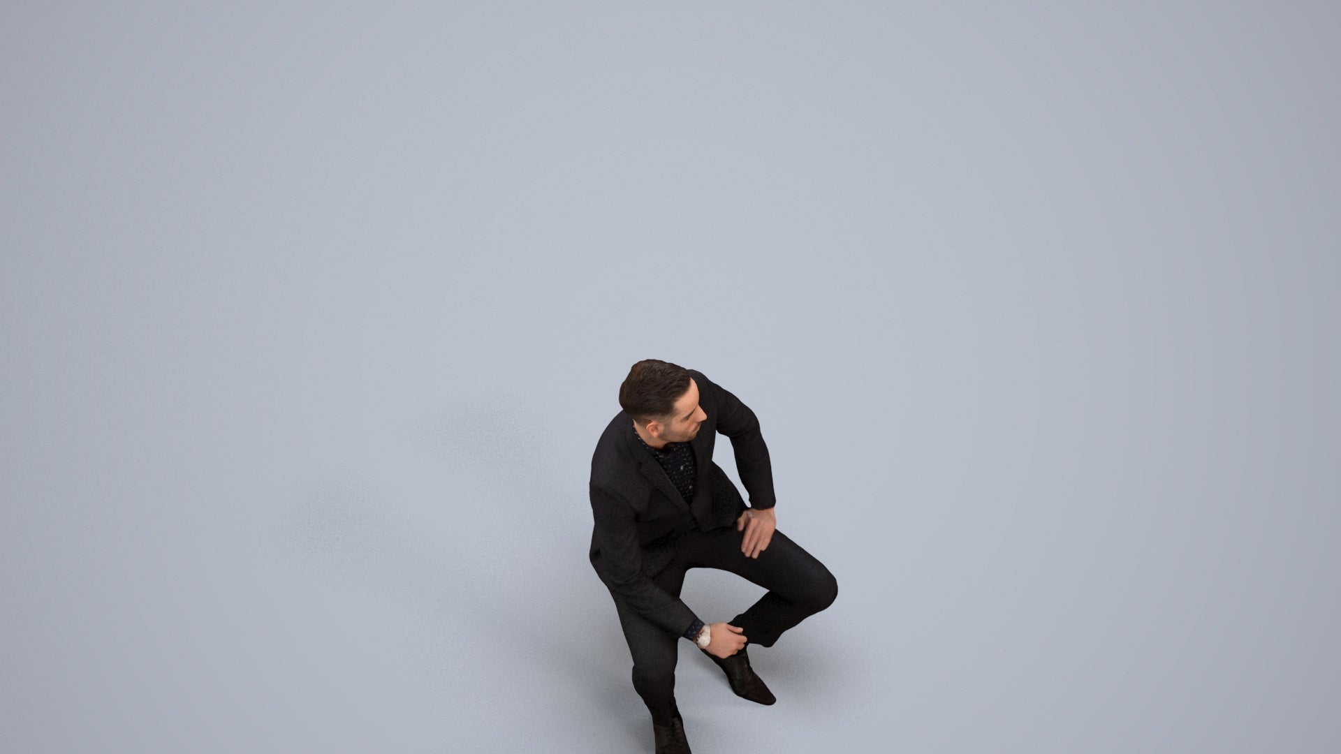 realistic 3D man formal sitting, scanned archviz people for Blender and 3ds Max, back view render