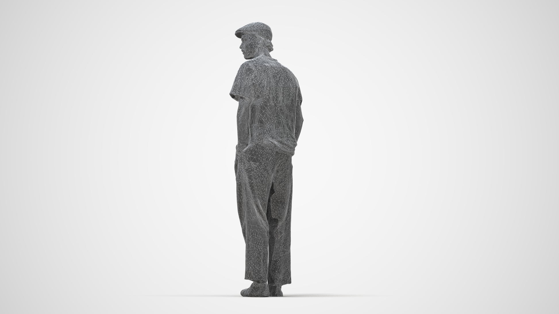 3D scanned man standing casual, photorealistic archviz people for Enscape and SketchUp, wireframe back view