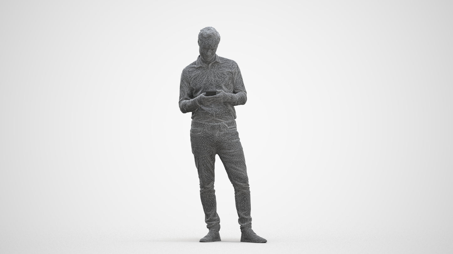 3D people model man casual standing, scanned human for 3ds Max rendering, three-quarter front view render
