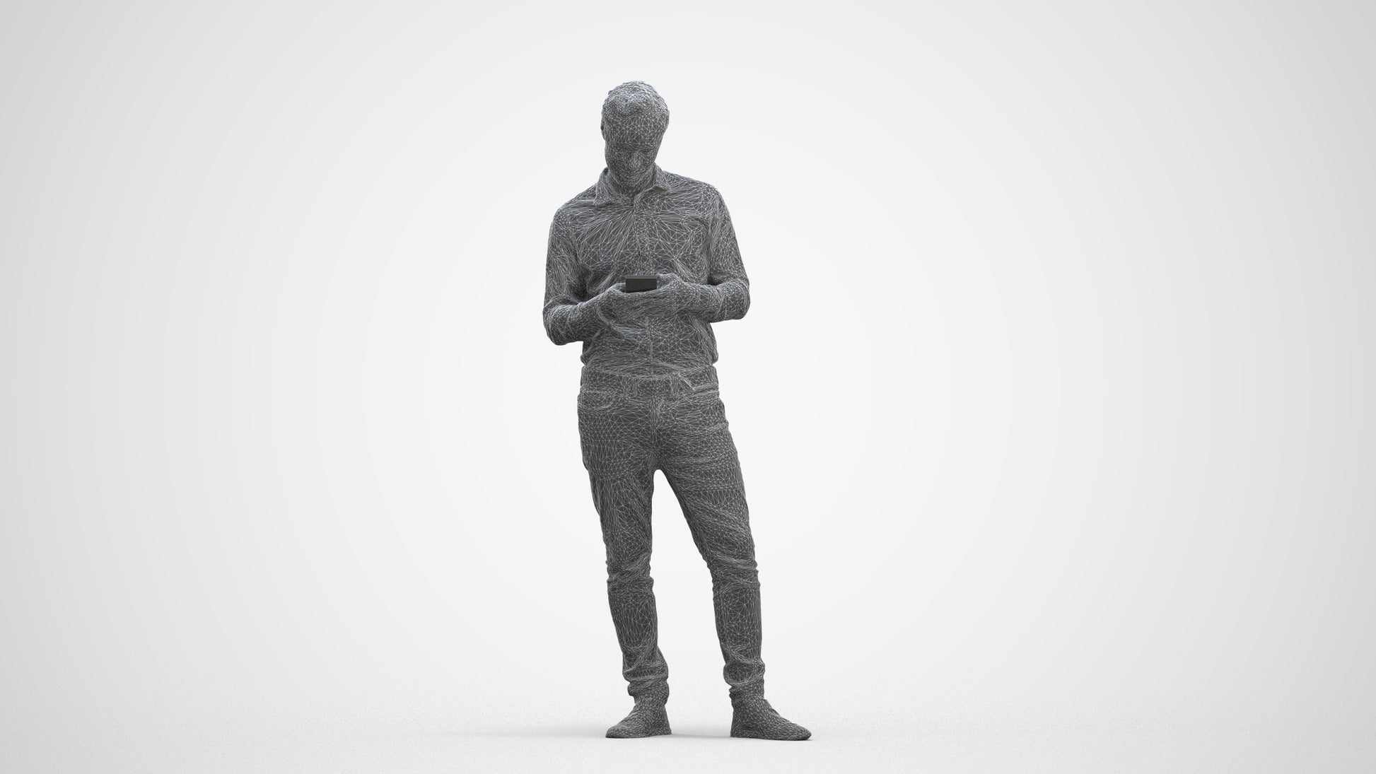 3D people model man casual standing, scanned human for 3ds Max rendering, three-quarter front view render