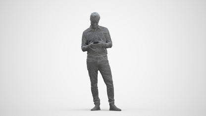 3D people model man casual standing, scanned human for 3ds Max rendering, three-quarter front view render