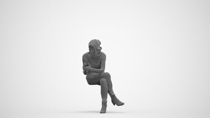 realistic 3D human senior woman casual sitting, archviz people FBX OBJ for Blender, three-quarter front view render