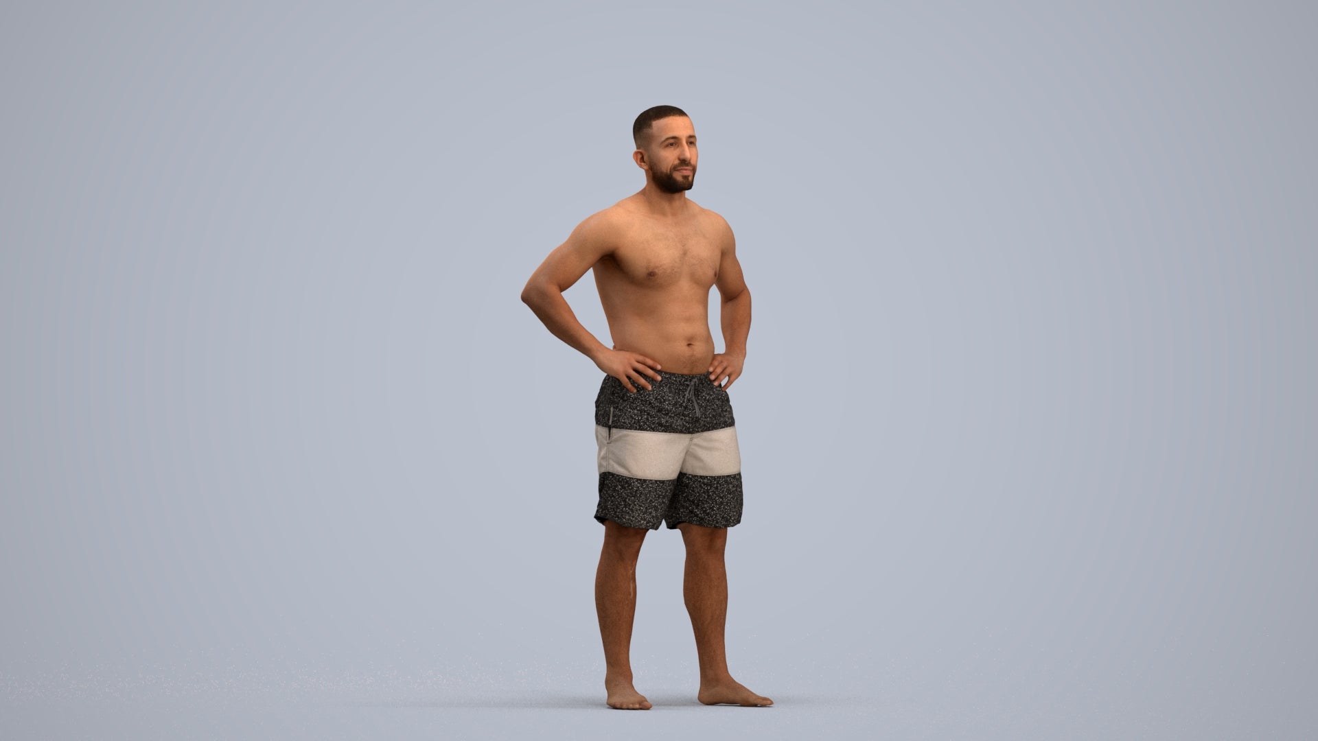 realistic 3D human man pool, archviz people FBX OBJ for Blender, standing pose render