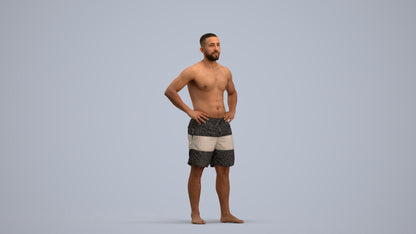 realistic 3D human man pool, archviz people FBX OBJ for Blender, standing pose render