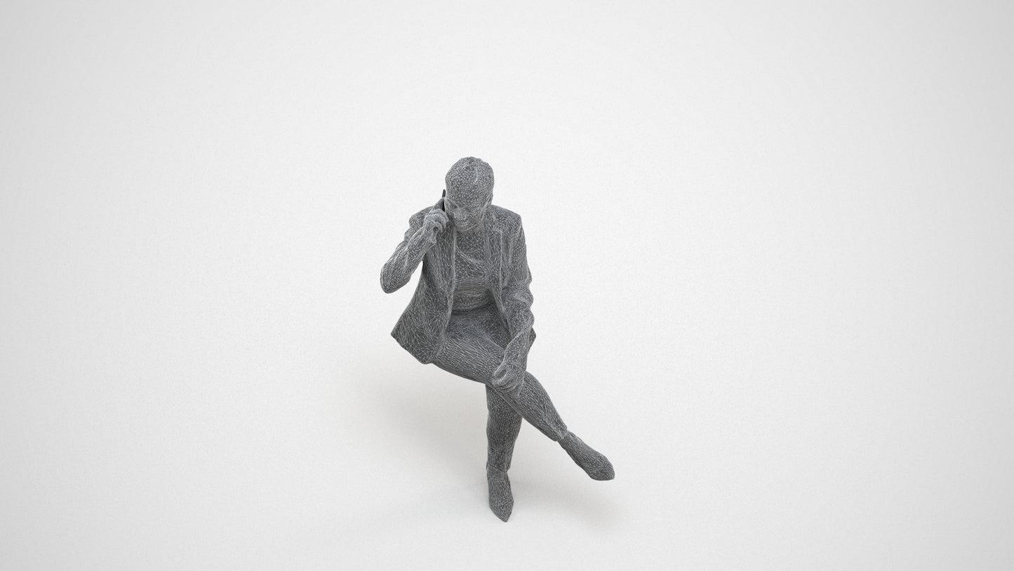 photogrammetry 3D woman business, realistic human model archviz FBX, wireframe three-quarter view