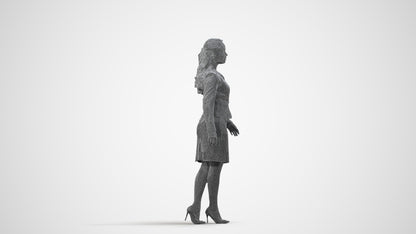 realistic 3D human woman business, archviz people FBX OBJ for Blender, wireframe side view