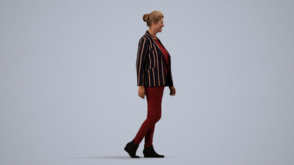 3D scanned woman walking business, photorealistic archviz people for Enscape and SketchUp, side view render
