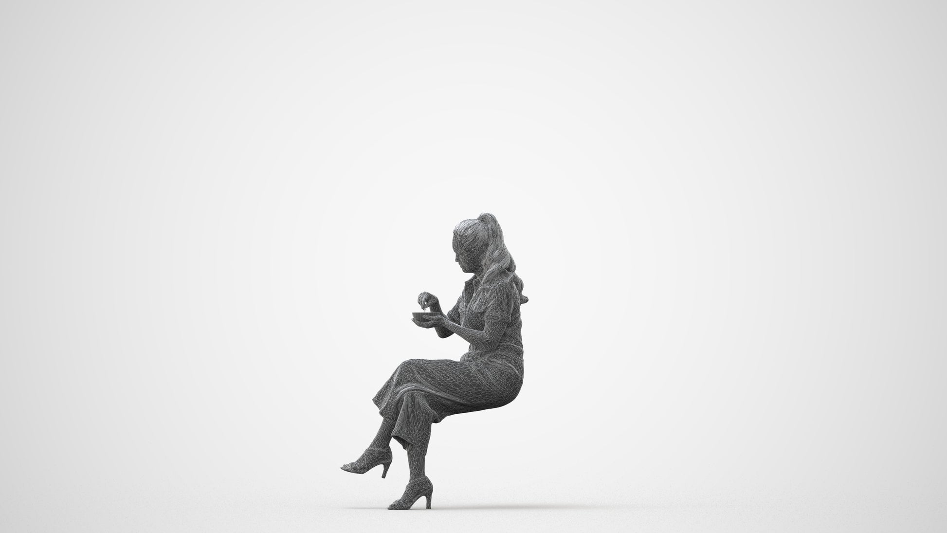 3D scanned woman sitting casual, photorealistic archviz people for Enscape and SketchUp, square thumbnail