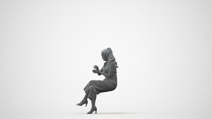 3D scanned woman sitting casual, photorealistic archviz people for Enscape and SketchUp, square thumbnail