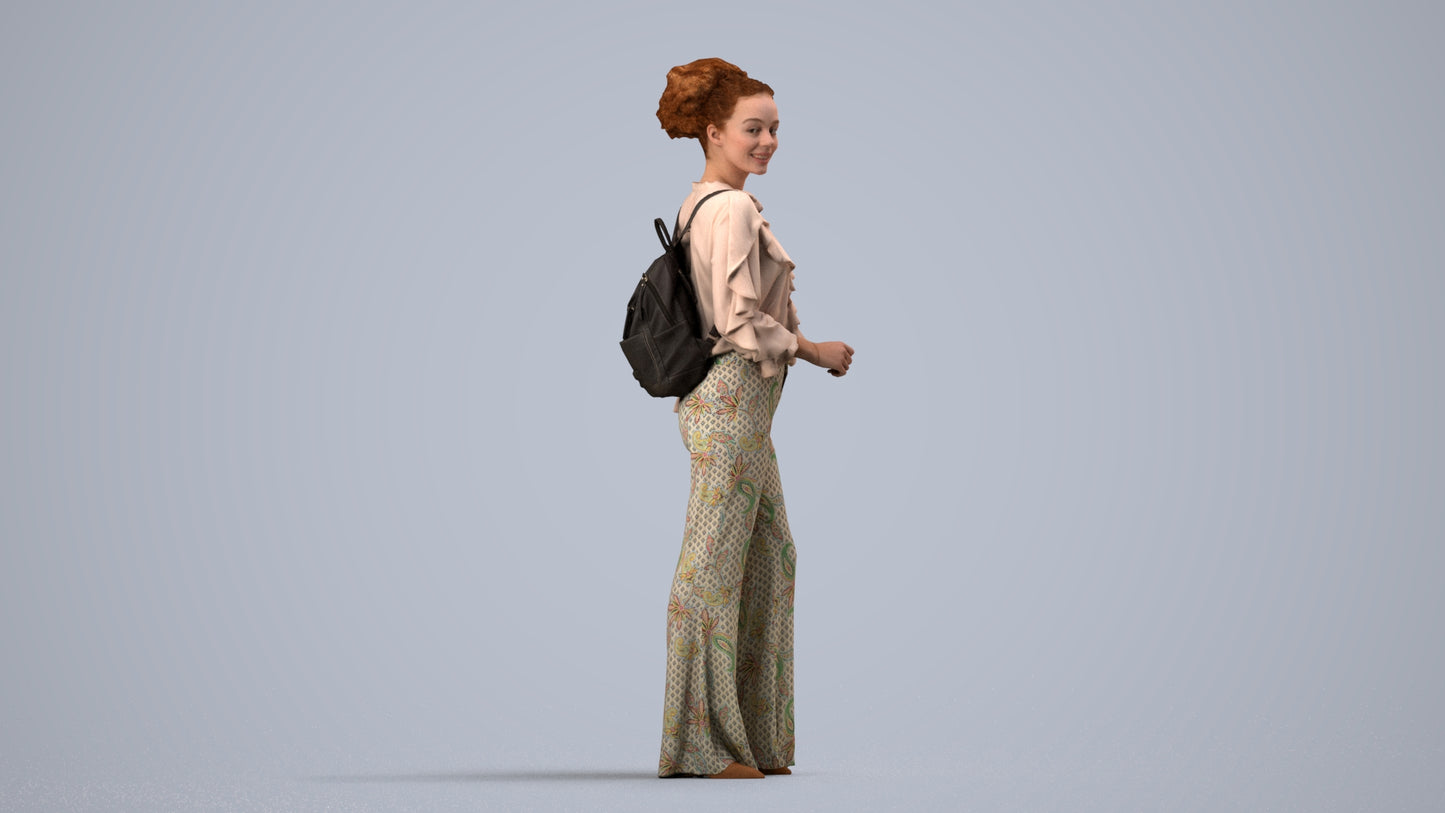 scanned 3D woman casual standing, photogrammetry people for Enscape and V-Ray, side view render