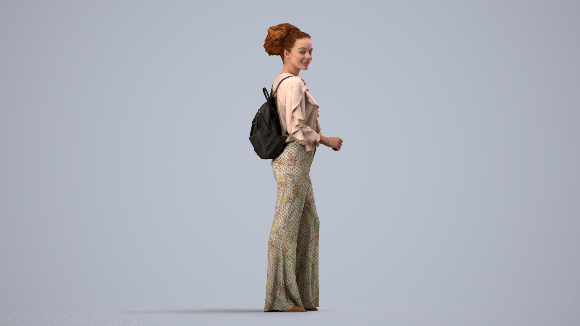 scanned 3D woman casual standing, photogrammetry people for Enscape and V-Ray, side view render