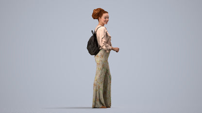 scanned 3D woman casual standing, photogrammetry people for Enscape and V-Ray, side view render