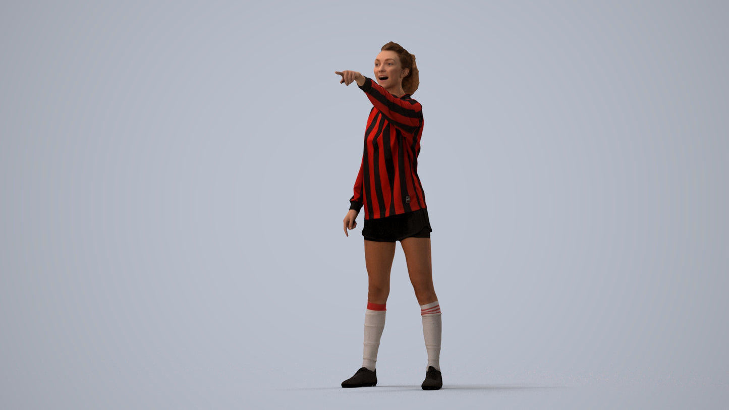 3D human model woman sport, photogrammetry scanned person for archviz, three-quarter view render