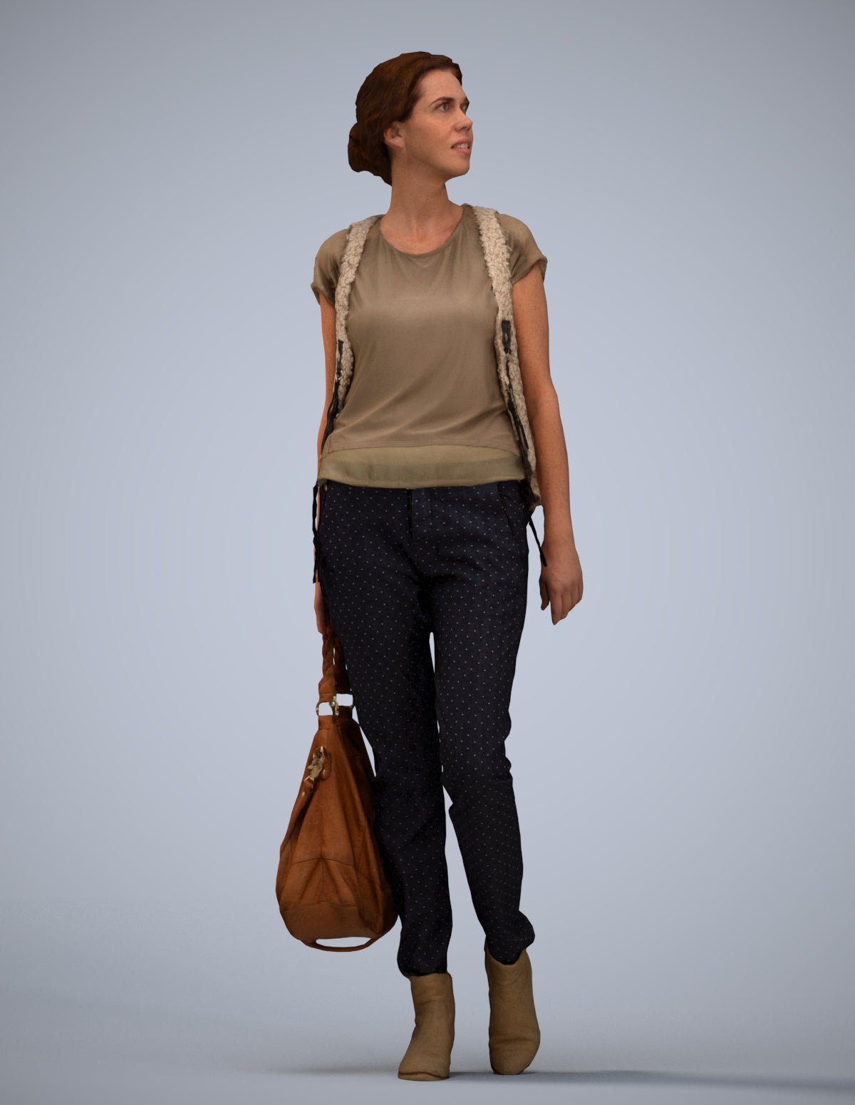 3D scanned woman standing casual, photorealistic archviz people for Enscape and SketchUp