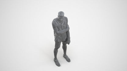 3D human model man casual standing, photogrammetry scanned person for archviz, wireframe three-quarter view