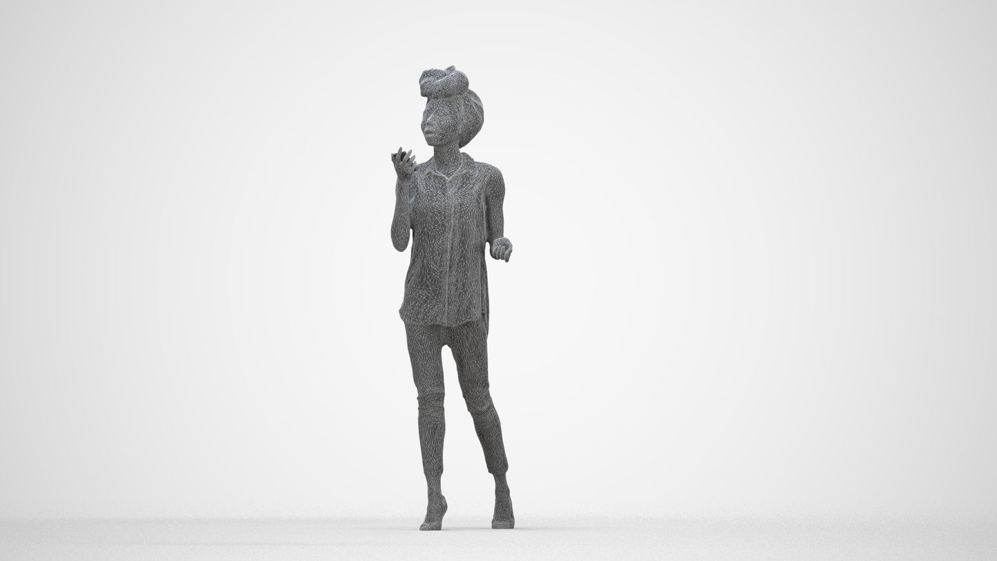scanned 3D woman casual walking, photogrammetry people for Enscape and V-Ray, wireframe back view