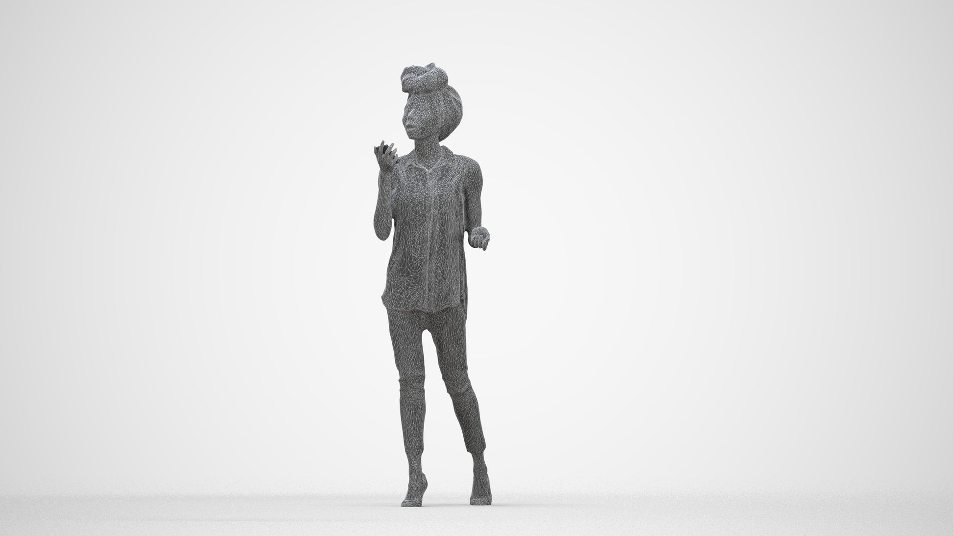scanned 3D woman casual walking, photogrammetry people for Enscape and V-Ray, wireframe back view