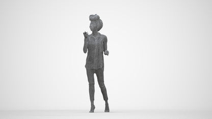 scanned 3D woman casual walking, photogrammetry people for Enscape and V-Ray, wireframe back view