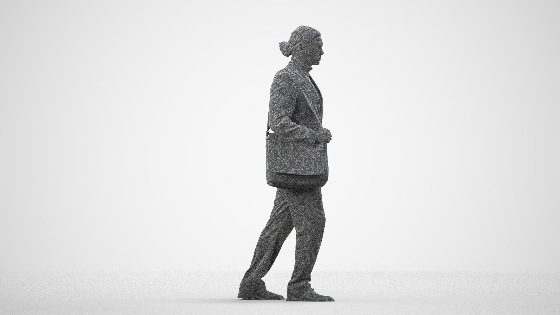 realistic 3D human man business walking, archviz people FBX OBJ for Blender, wireframe side view