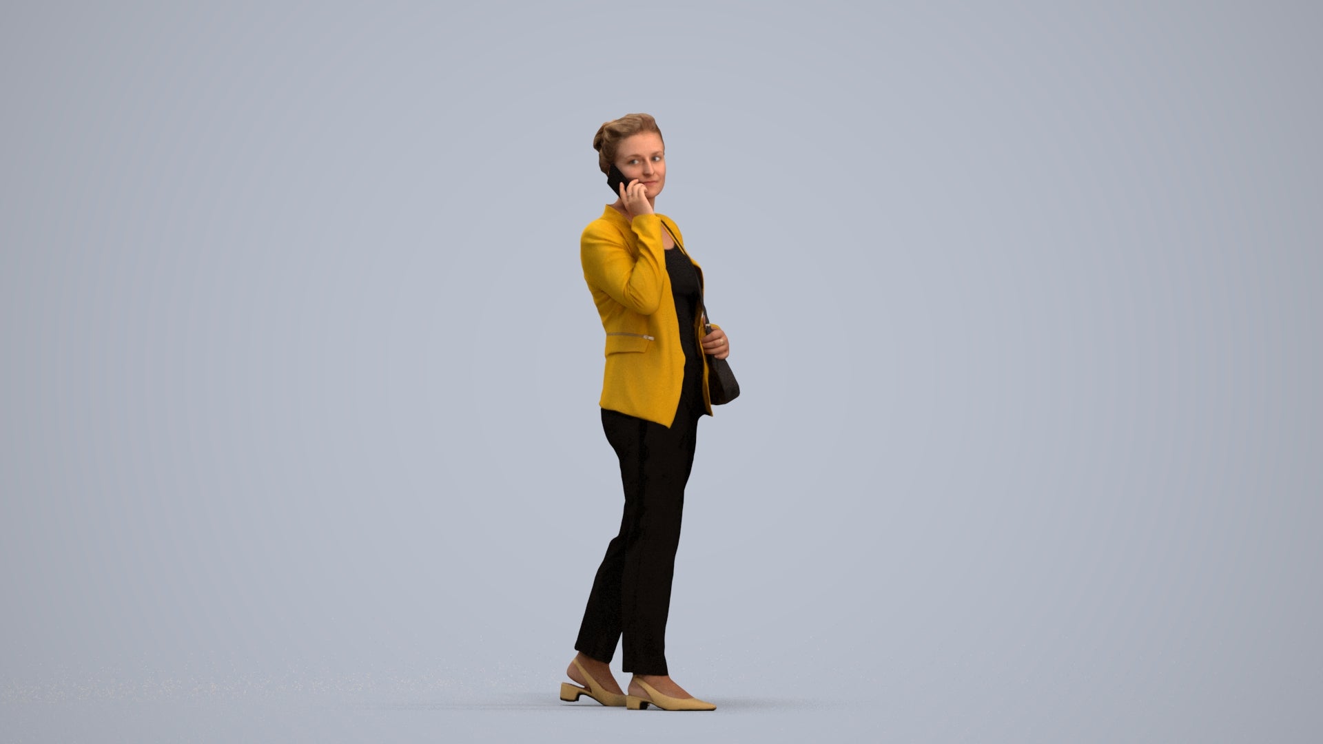 3D people model woman casual walking, scanned human for 3ds Max rendering, standing pose render