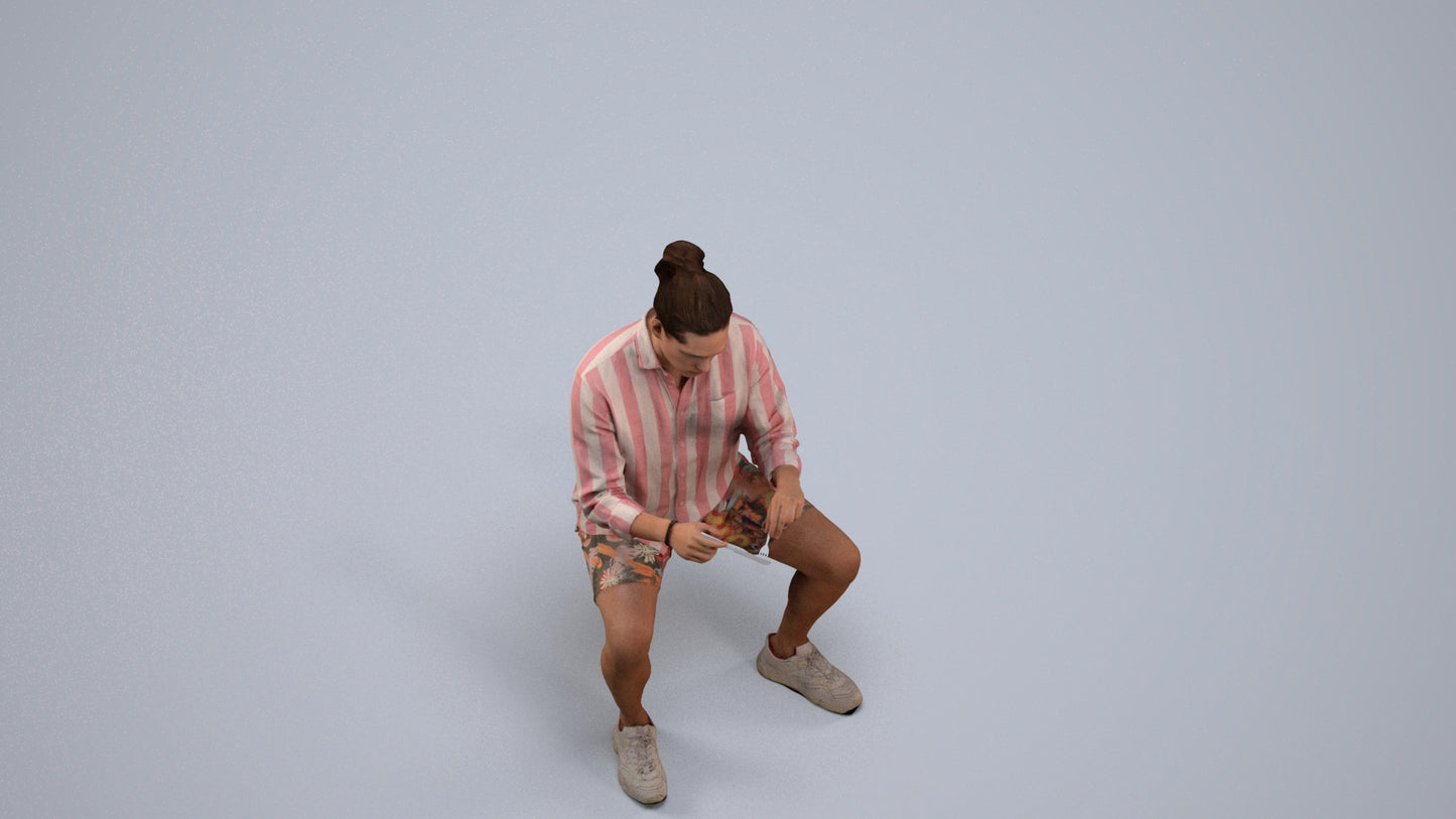 3D people model man casual sitting, scanned human for 3ds Max rendering, back view render