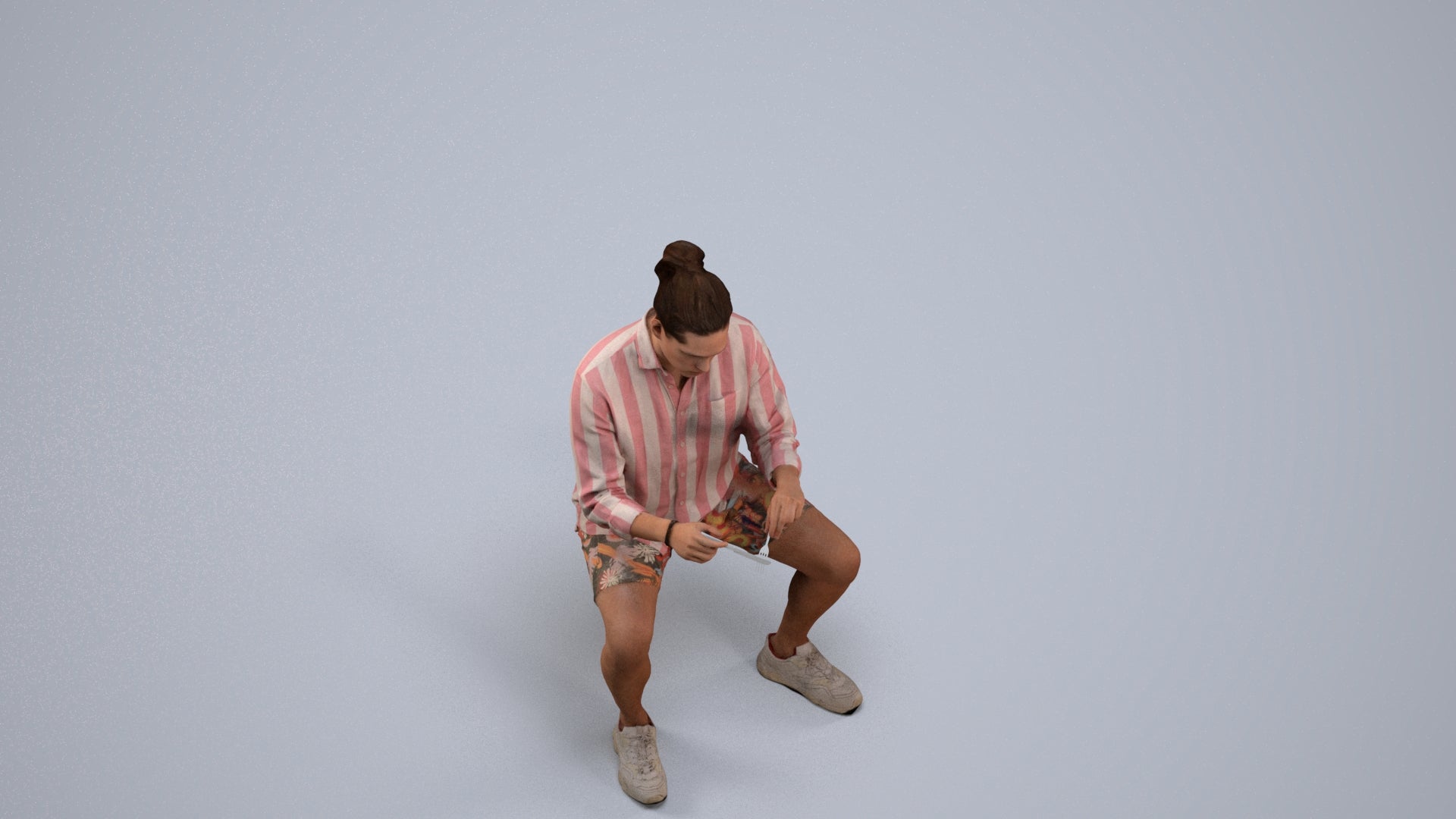 3D people model man casual sitting, scanned human for 3ds Max rendering, back view render