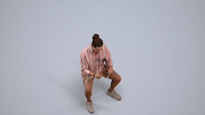 3D people model man casual sitting, scanned human for 3ds Max rendering, back view render