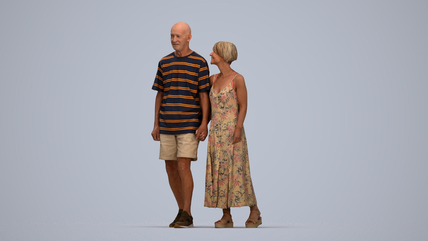 3D scanned senior woman couple casual, photorealistic archviz people for Enscape and SketchUp, top-down view render