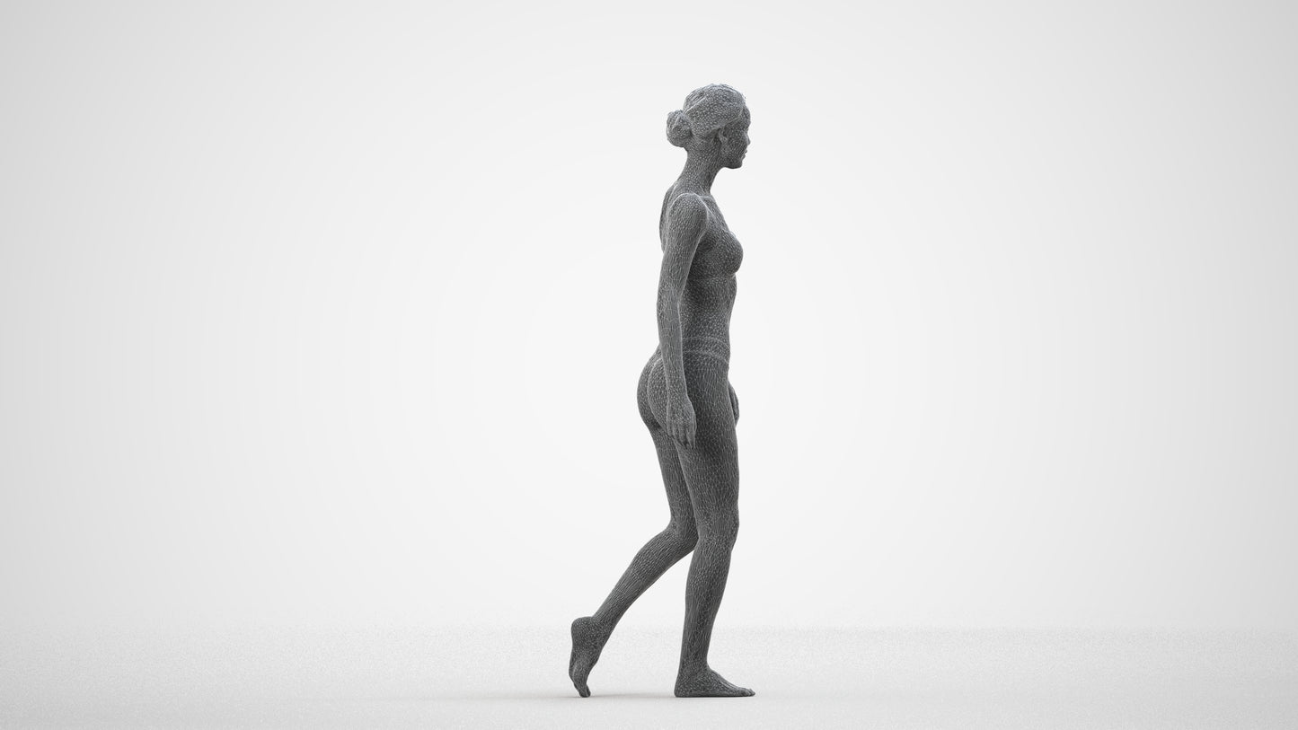 3D scanned woman mix, photorealistic archviz people for Enscape and SketchUp, wireframe side view