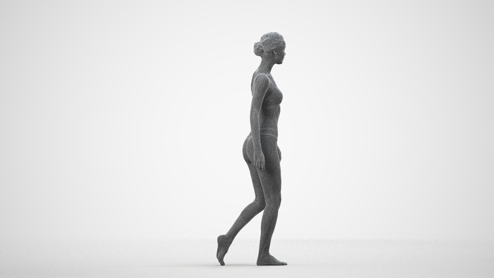 3D scanned woman mix, photorealistic archviz people for Enscape and SketchUp, wireframe side view