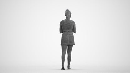realistic 3D human woman casual standing, archviz people FBX OBJ for Blender, wireframe front view