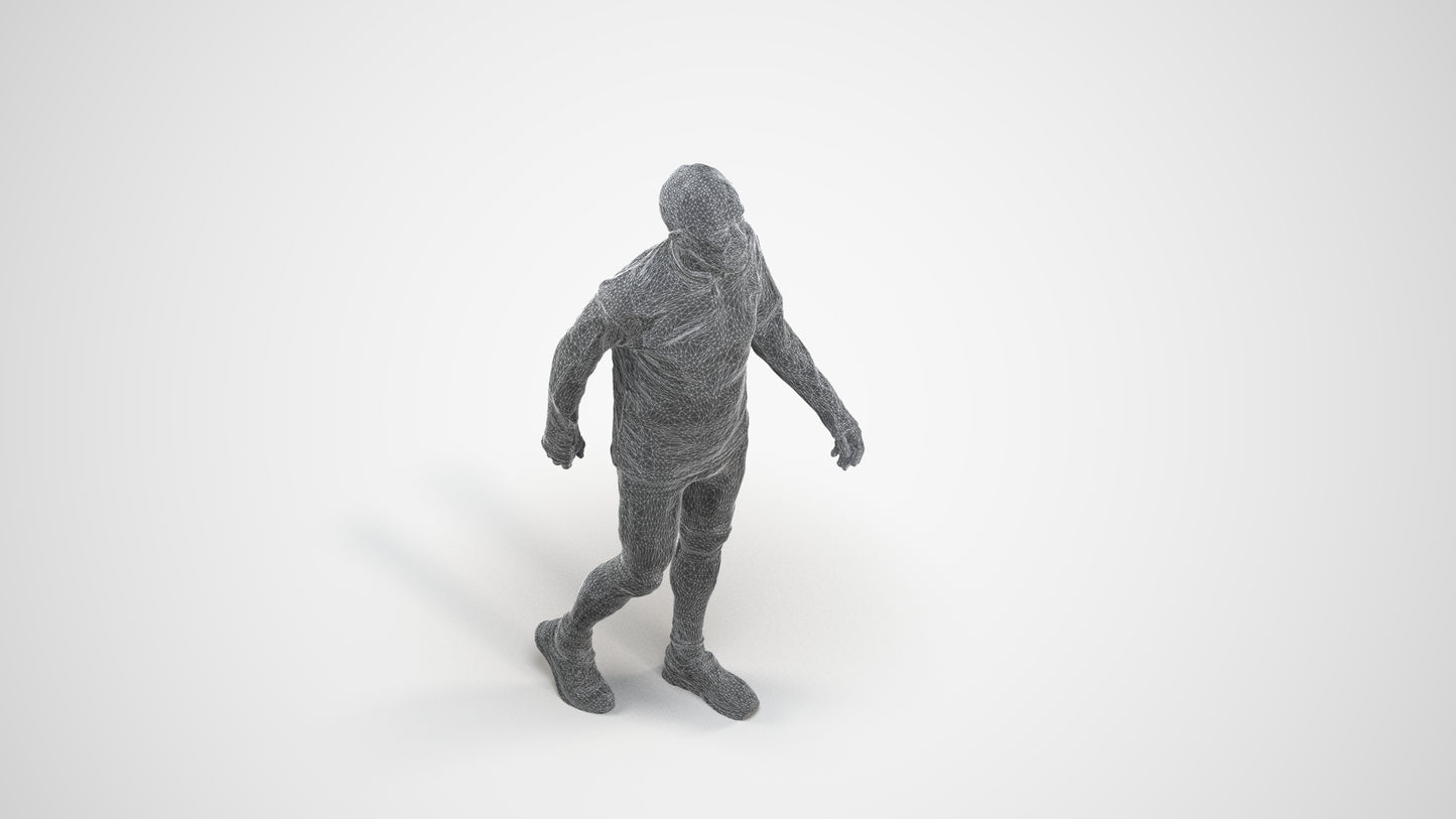 3D people model senior man sport, scanned human for 3ds Max rendering, wireframe three-quarter view