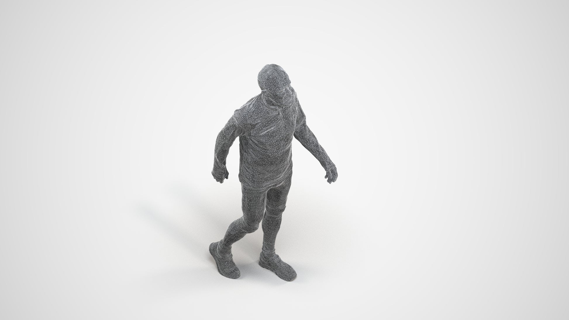 3D people model senior man sport, scanned human for 3ds Max rendering, wireframe three-quarter view