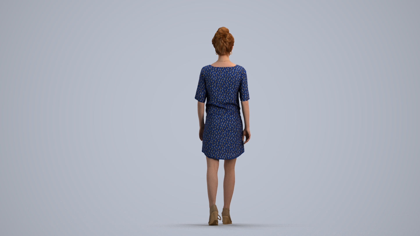 3D scanned woman walking casual, photorealistic archviz people for Enscape and SketchUp, front view render