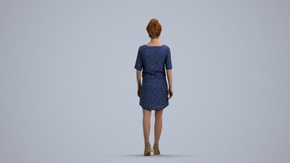 3D scanned woman walking casual, photorealistic archviz people for Enscape and SketchUp, front view render