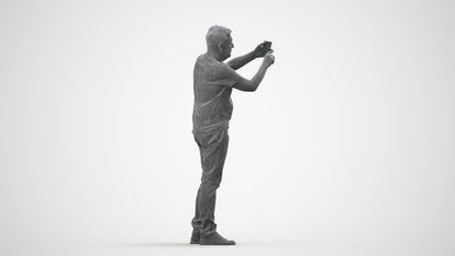 3D human model senior man casual standing, photogrammetry scanned person for archviz, wireframe side view