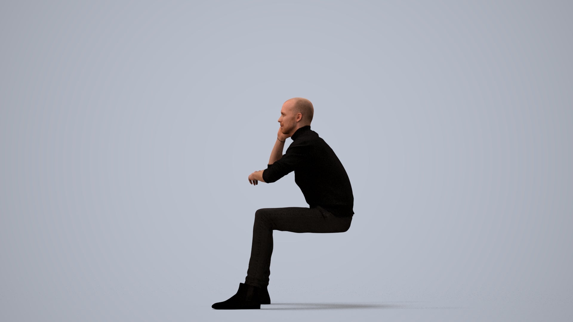 3D human model man casual business, photogrammetry scanned person for archviz, three-quarter view render