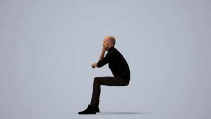 3D human model man casual business, photogrammetry scanned person for archviz, three-quarter view render