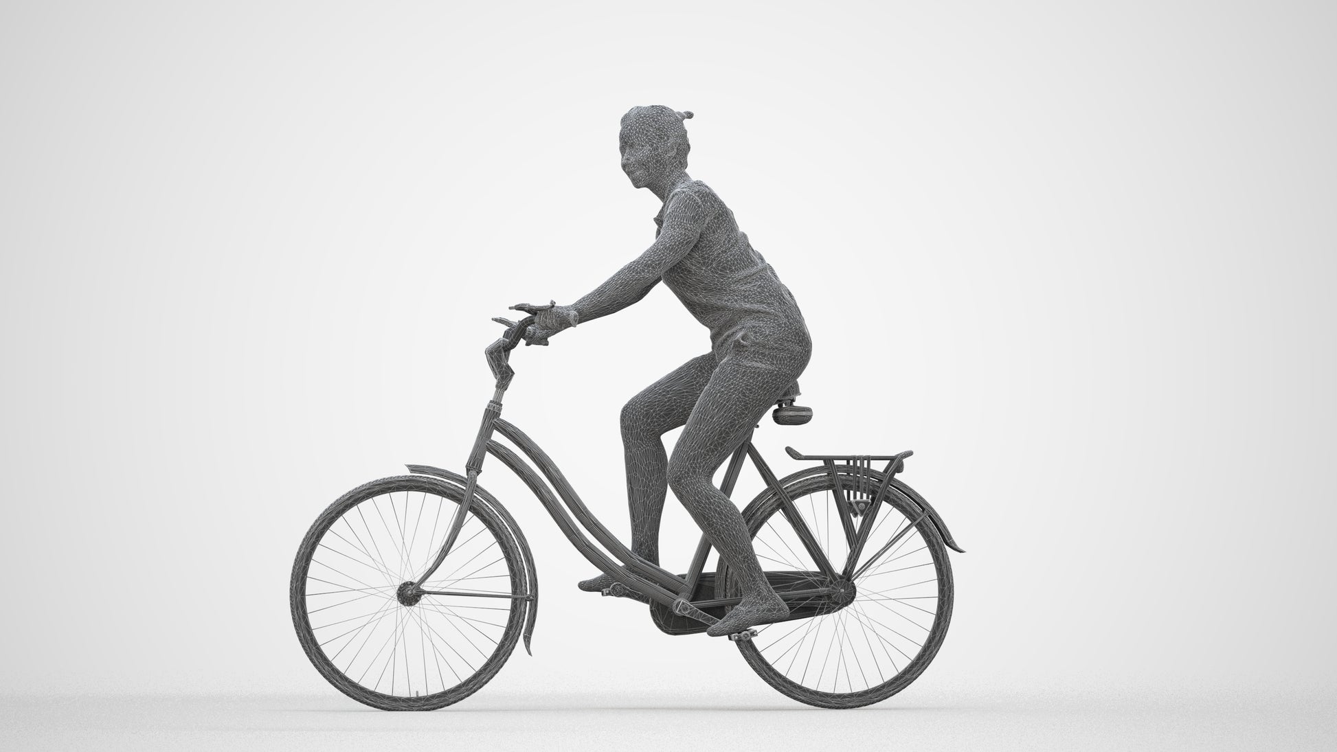 3D people model woman casual cycling, scanned human for 3ds Max rendering, wireframe back view