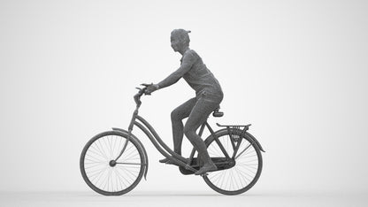 3D people model woman casual cycling, scanned human for 3ds Max rendering, wireframe back view