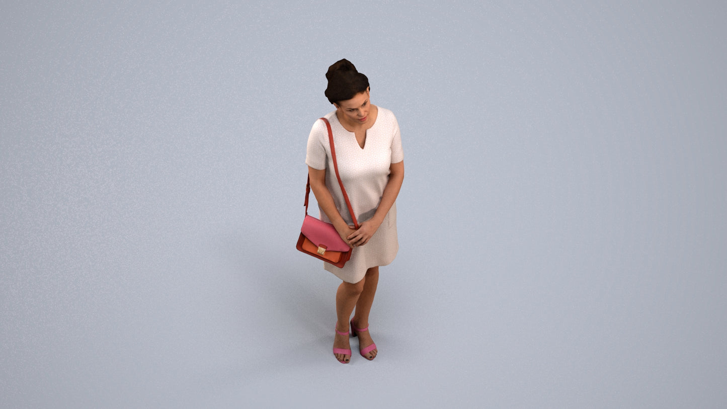 scanned 3D woman business standing, photogrammetry people for Enscape and V-Ray, back view render