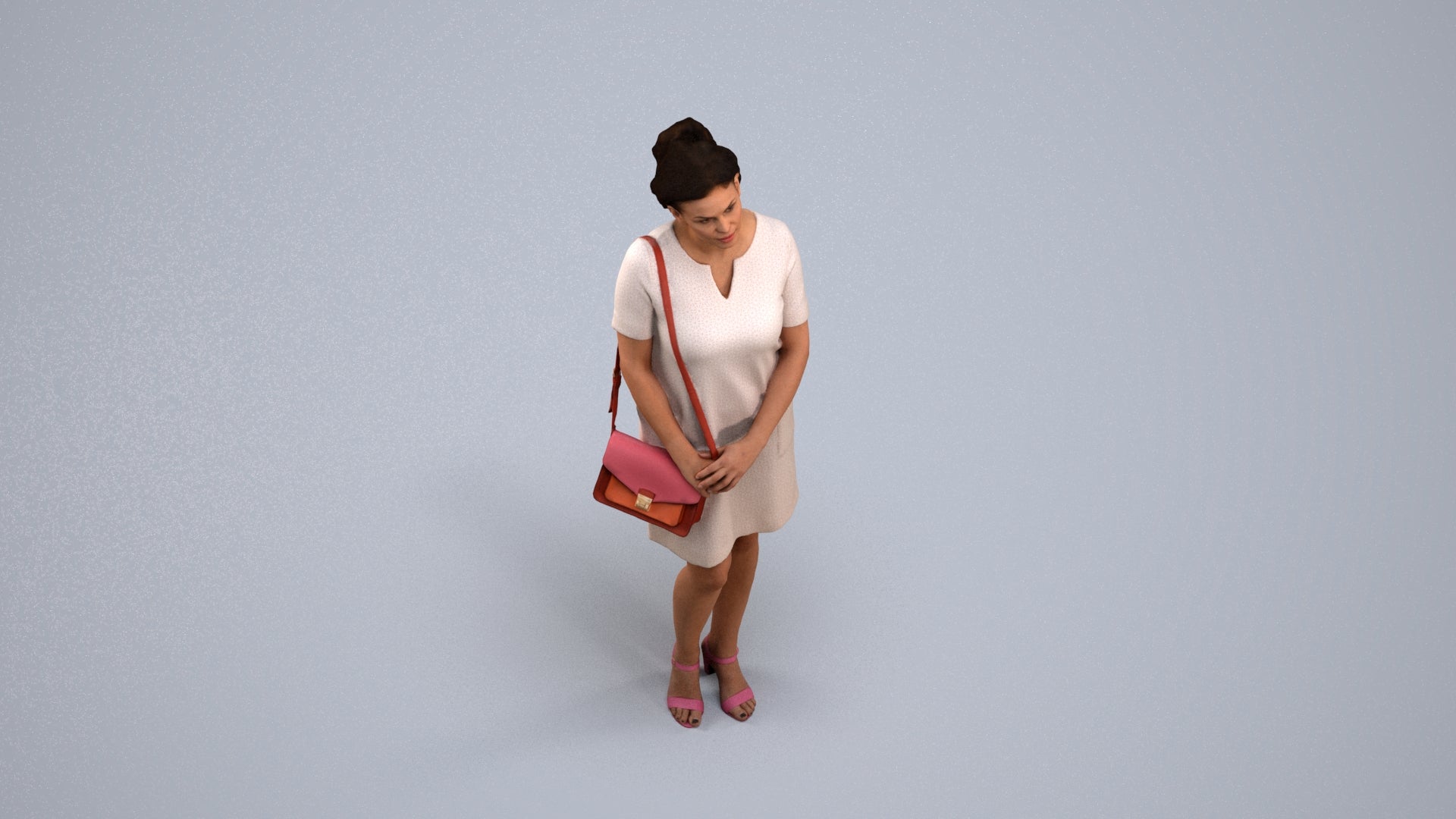 scanned 3D woman business standing, photogrammetry people for Enscape and V-Ray, back view render