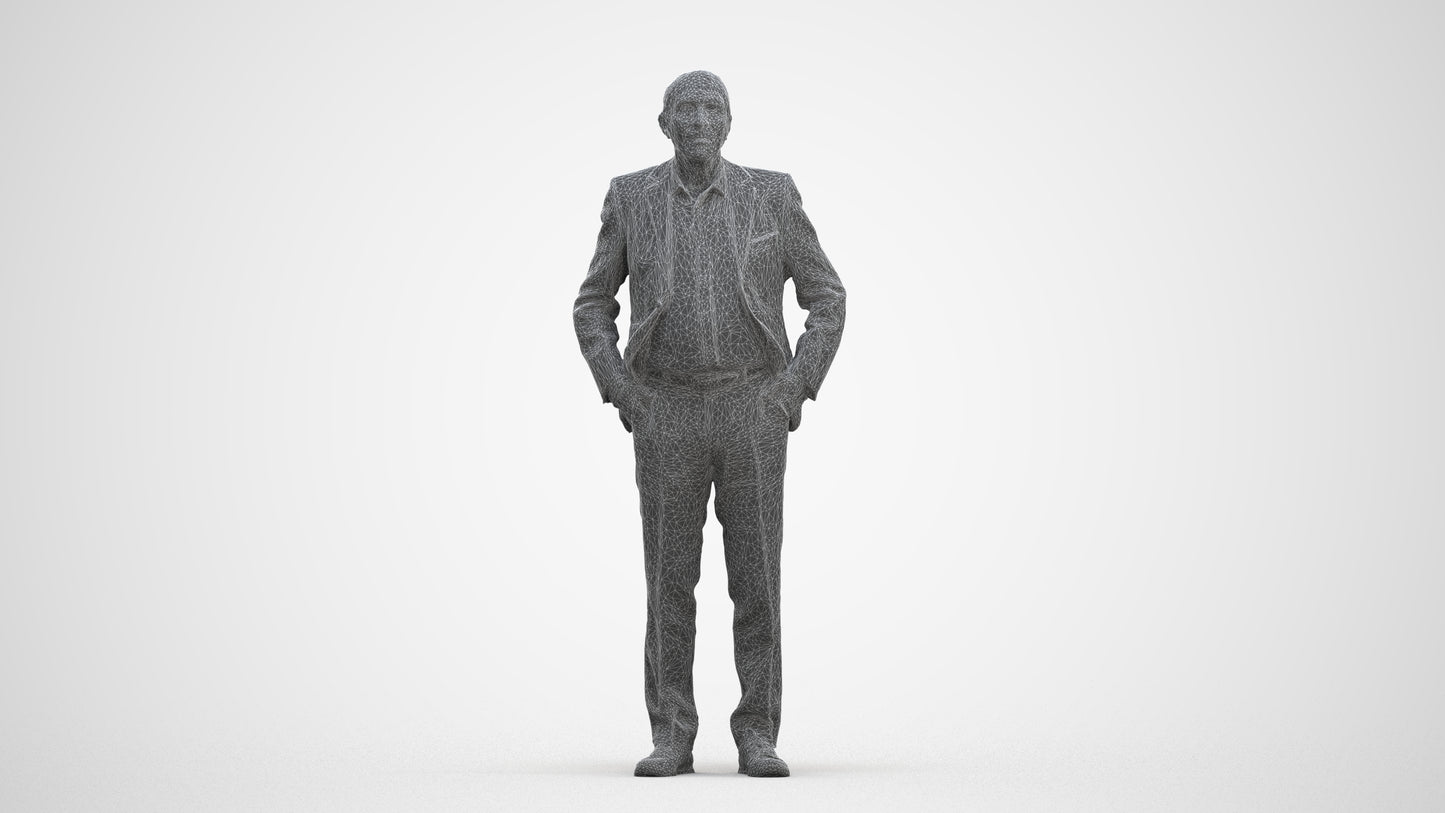 scanned 3D senior man business standing, photogrammetry people for Enscape and V-Ray, three-quarter front view render