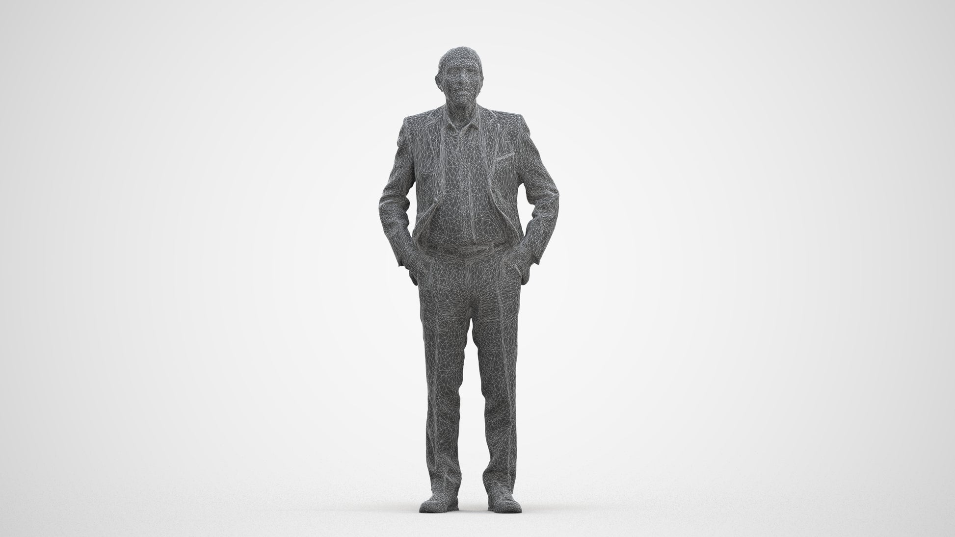 scanned 3D senior man business standing, photogrammetry people for Enscape and V-Ray, three-quarter front view render