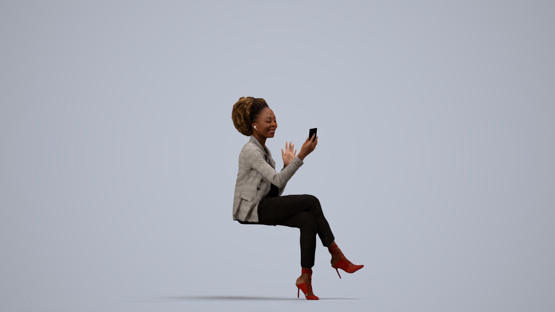 3D people model woman business, scanned human for 3ds Max rendering, side view render