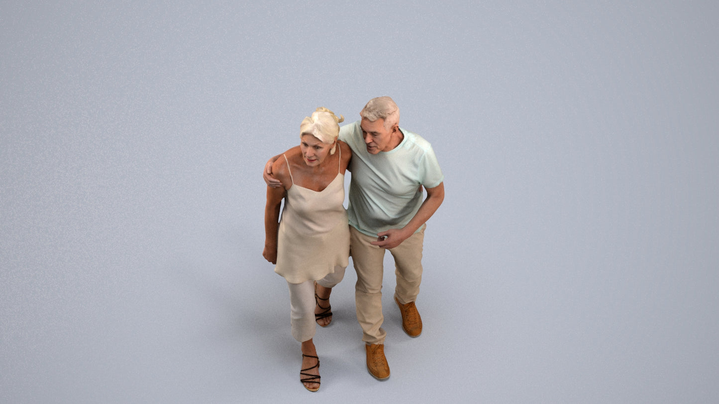 realistic 3D human senior woman casual couple, archviz people FBX OBJ for Blender, back view render