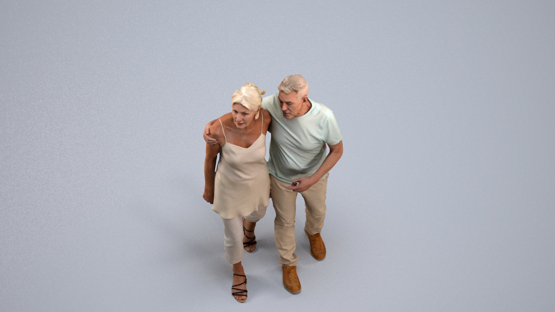 realistic 3D human senior woman casual couple, archviz people FBX OBJ for Blender, back view render
