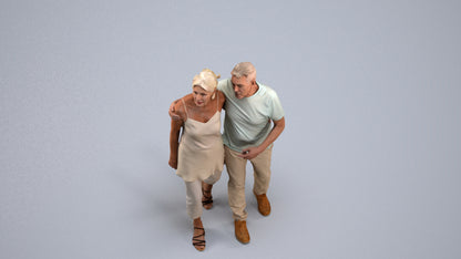 realistic 3D human senior woman casual couple, archviz people FBX OBJ for Blender, back view render