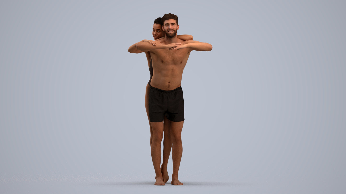 3D scanned man pool, photorealistic archviz people for Enscape and SketchUp, standing pose render